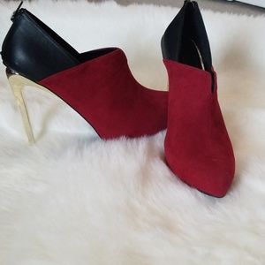 C LABEL Laila-4 Burg and Gold Pointed Ankle Booty